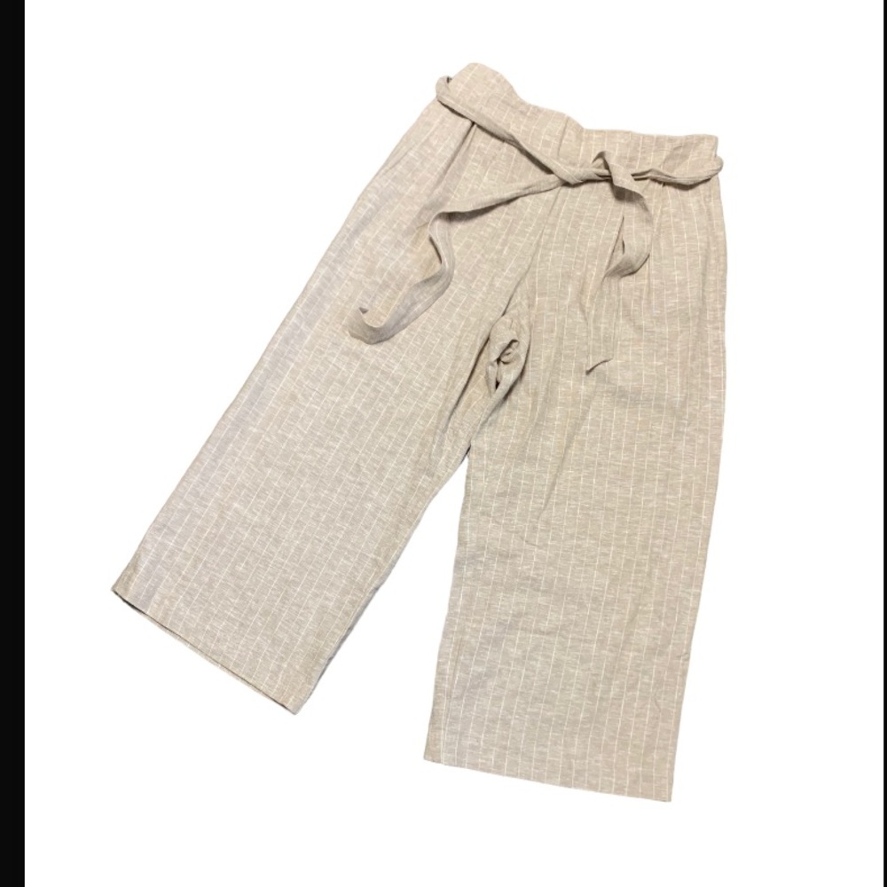 Anthropologie Drew Linen-Blend Striped Cropped Wide Leg Pants BoHo.  Sz L.  NWT!
